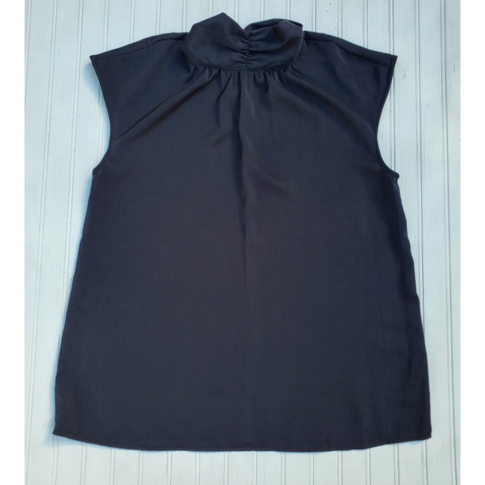 Who What Wear Black Mock Neck Ruched Sleeveles Blouse Top Small Workwear Casual